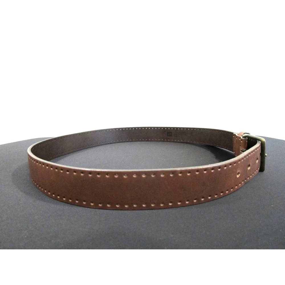 Gap Brown Leather Perforated Edge Brass Buckle Belt Women Sz S, 30